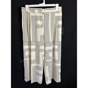 Jules & Leopold Womens Wide Leg Crop Pants NWT Large Cream Black Geometric